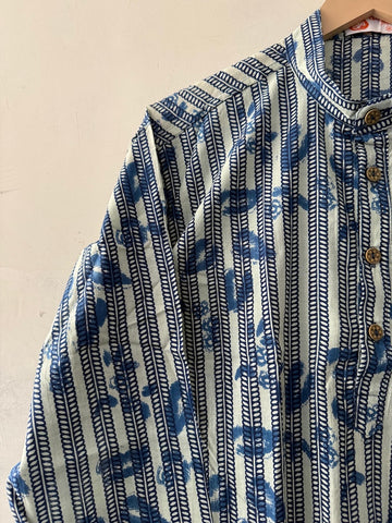 Natural Indigo Print Cotton Classic Short Kurta for Men