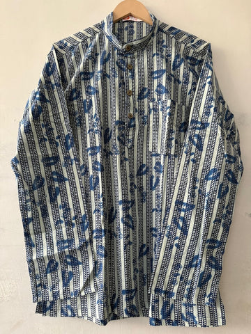 Natural Indigo Print Cotton Classic Short Kurta for Men