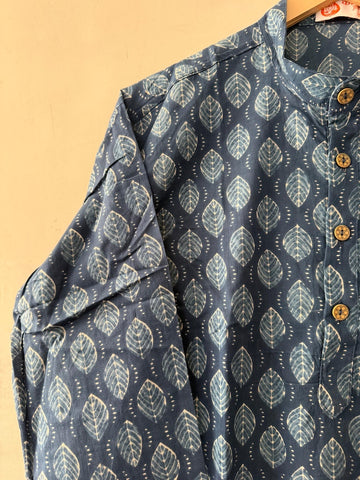 Natural Indigo Print Cotton Classic Short Kurta for Men