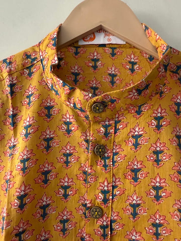 Haldi Ceremony Sanganeri Print Traditional Cotton Short Kurta