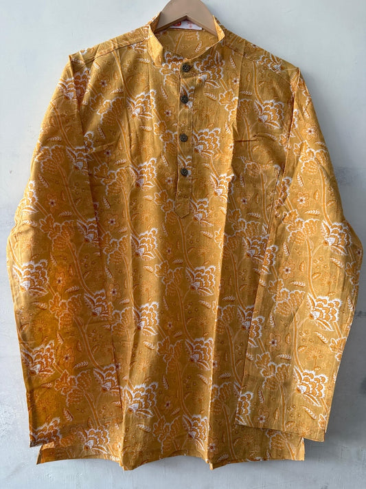 Haldi Print Handblock Cotton Short Kurta by Kartikeya Jaipur