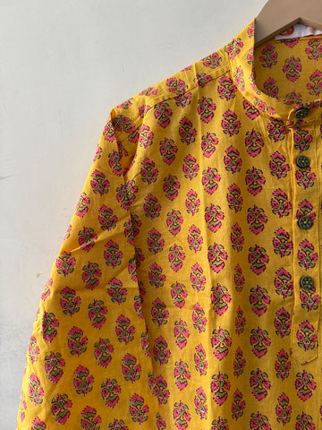 Haldi Ceremony Sanganeri Print Traditional Cotton Short Kurta