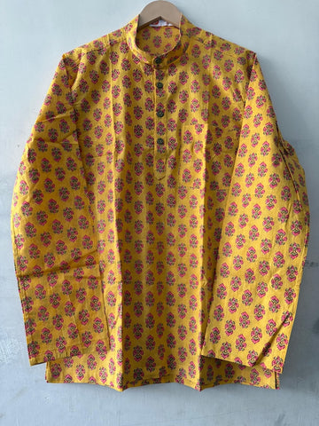 Haldi Ceremony Sanganeri Print Traditional Cotton Short Kurta