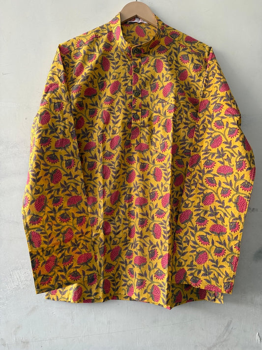 Haldi Print Handblock Cotton Short Kurta by Kartikeya Jaipur