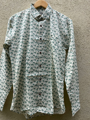 Green Small Camel Print Ethnic Full Sleeve Shirt for Men