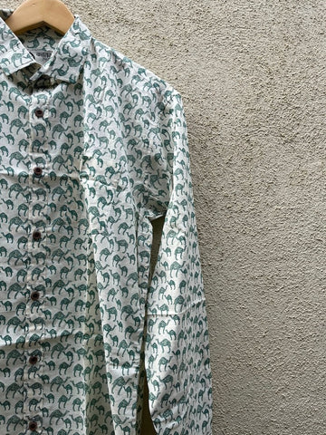 Green Small Camel Print Ethnic Full Sleeve Shirt for Men