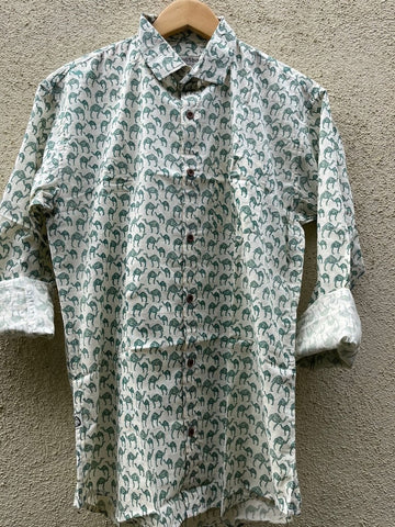 Green Small Camel Print Ethnic Full Sleeve Shirt for Men