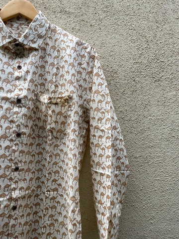 Yellow Small Camel Print Ethnic Full Sleeve Shirt for Men