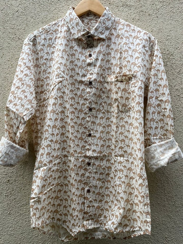 Yellow Small Camel Print Ethnic Full Sleeve Shirt for Men