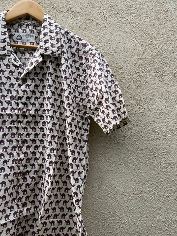 Brown Camel Print Cuban Shirt for Men
