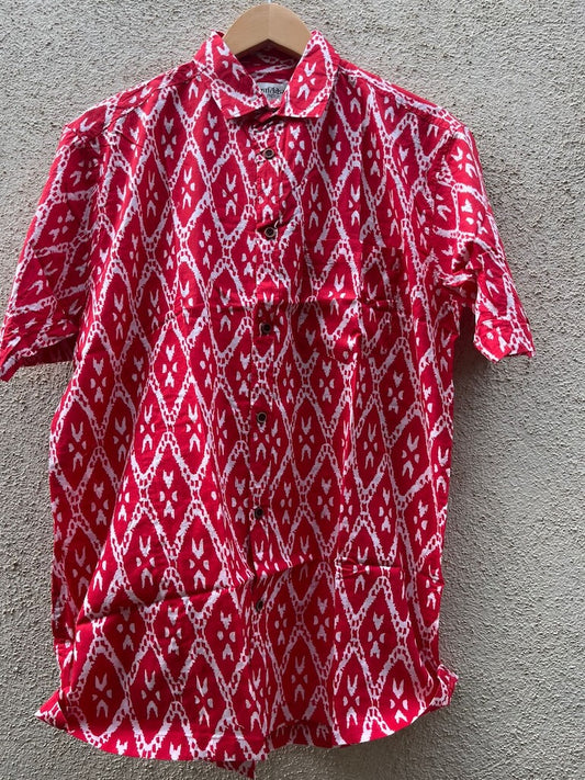 Red Ikat Print Oversized Cotto Shirt for Men