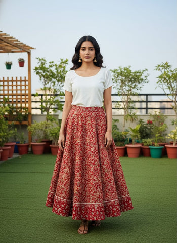 Bagru Handblock Printed Cotton Designer Skirt