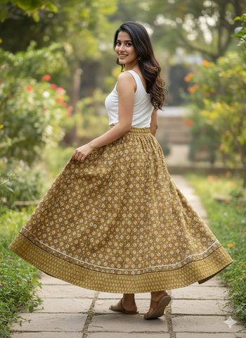 Bagru Handblock Printed Cotton Designer Skirt