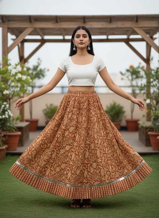 Bagru Handblock Printed Cotton Designer Skirt