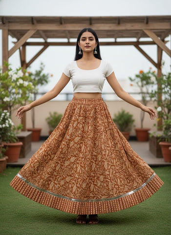 Bagru Handblock Printed Cotton Designer Skirt