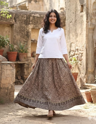 Bagru Handblock Printed Cotton Designer Skirt