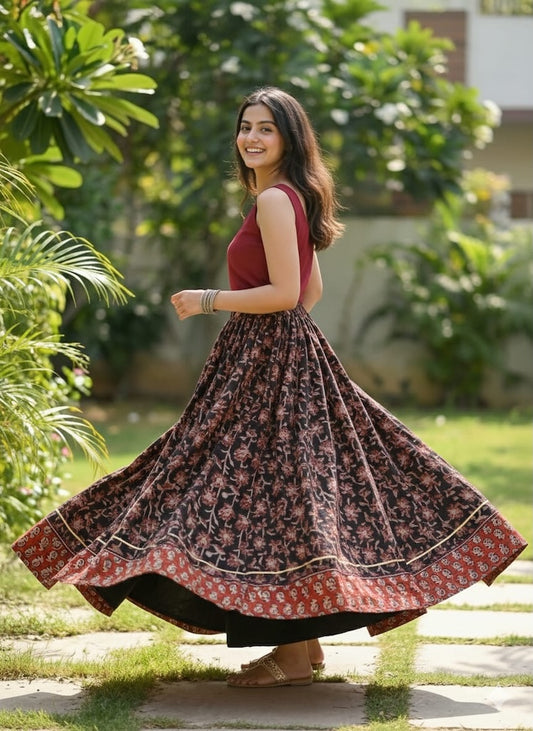 Bagru Handblock Printed Cotton Designer Skirt