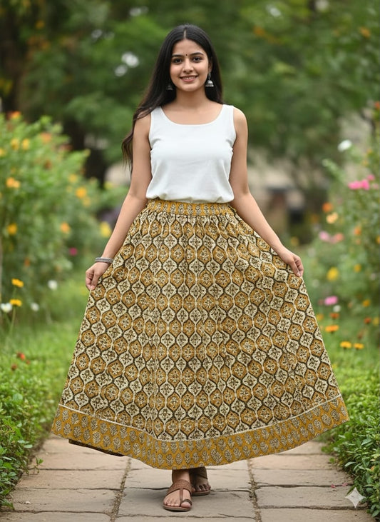 Bagru Handblock Printed Cotton Designer Skirt