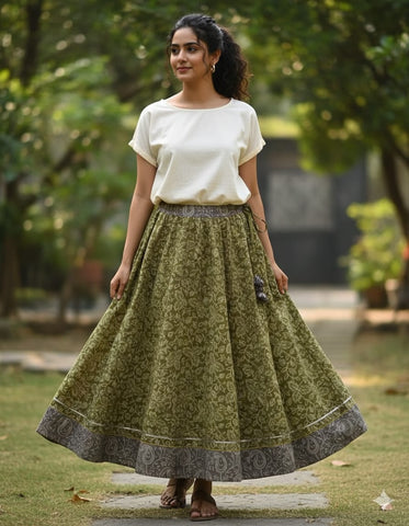 Bagru Handblock Printed Cotton Designer Skirt