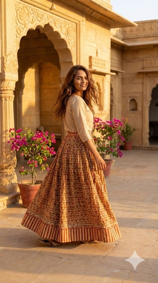 Bagru Handblock Printed Cotton Designer Skirt
