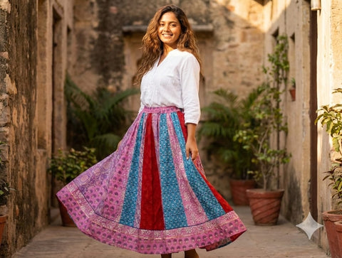 Bagru Handblock Printed Cotton Designer Skirt