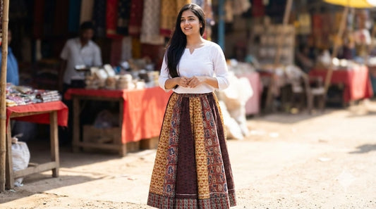 Bagru Handblock Printed Cotton Designer Skirt