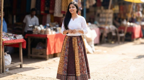 Bagru Handblock Printed Cotton Designer Skirt