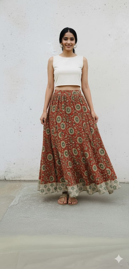 Bagru Handblock Printed Cotton Designer Skirt