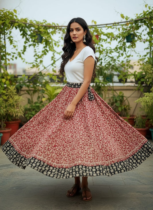 Bagru Handblock Printed Cotton Designer Skirt