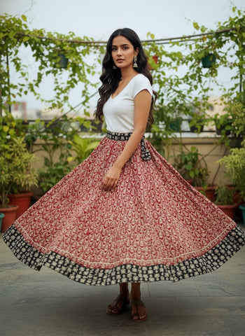 Bagru Handblock Printed Cotton Designer Skirt