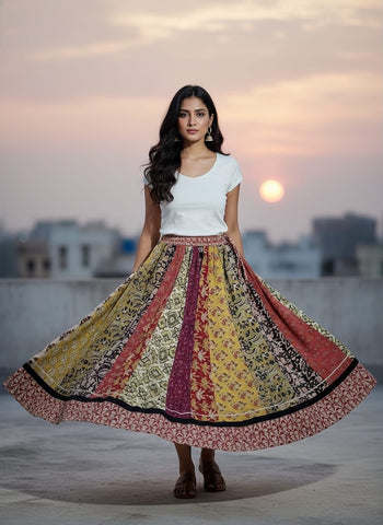 Bagru Handblock Printed Cotton Designer Skirt