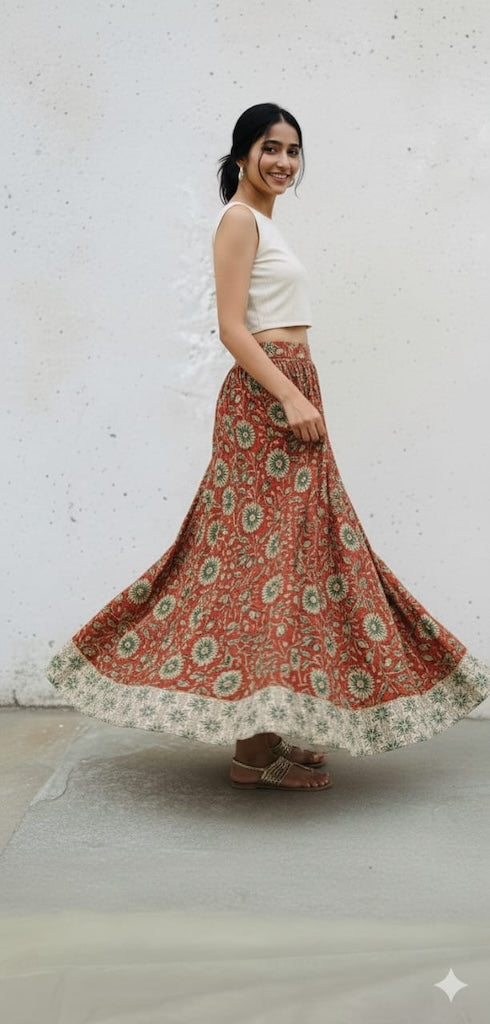 Bagru Handblock Printed Cotton Designer Skirt