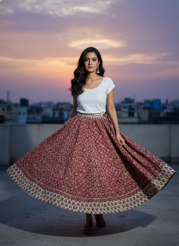 Bagru Handblock Printed Cotton Designer Skirt
