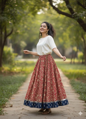 Bagru Handblock Printed Cotton Designer Skirts