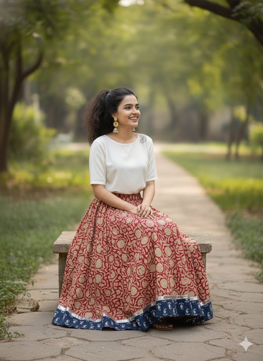 Bagru Handblock Printed Cotton Designer Skirt