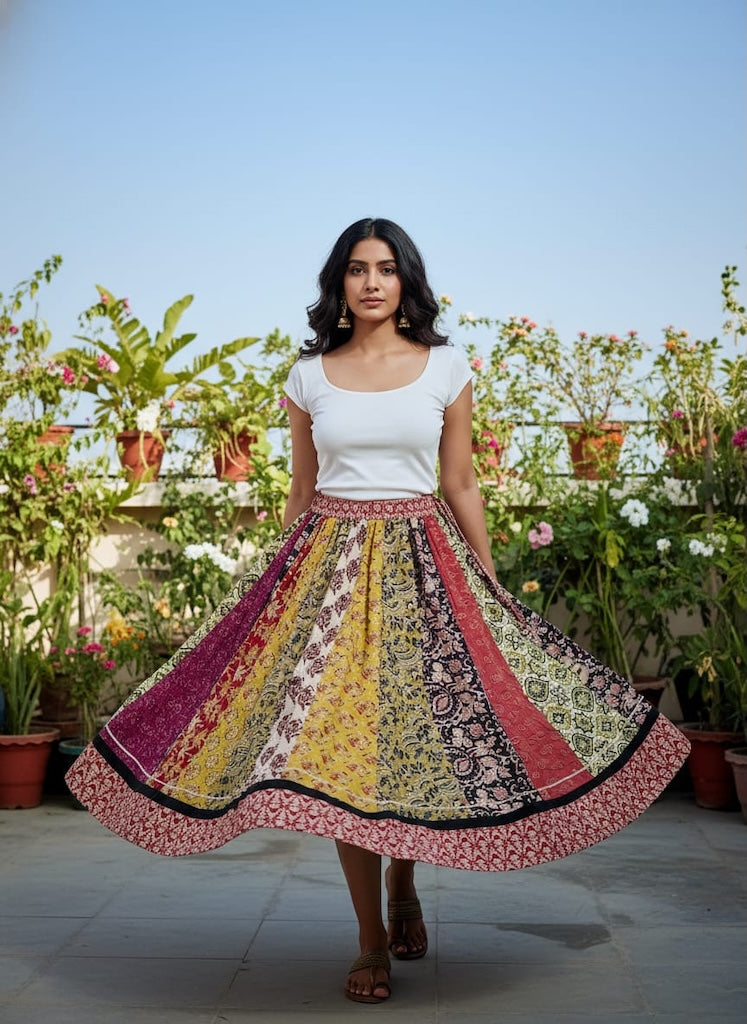 Bagru Handblock Printed Cotton Designer Skirt