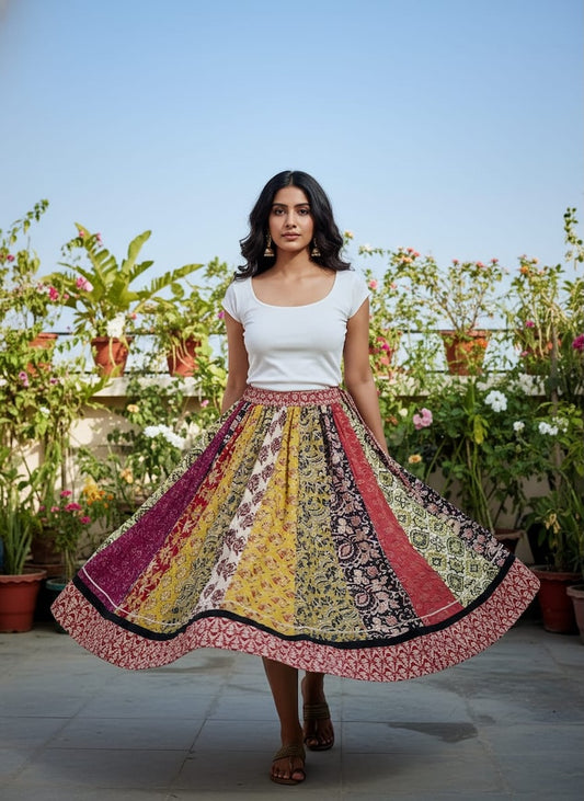 Bagru Handblock Printed Cotton Designer Skirt