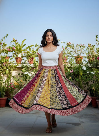 Bagru Handblock Printed Cotton Designer Skirt