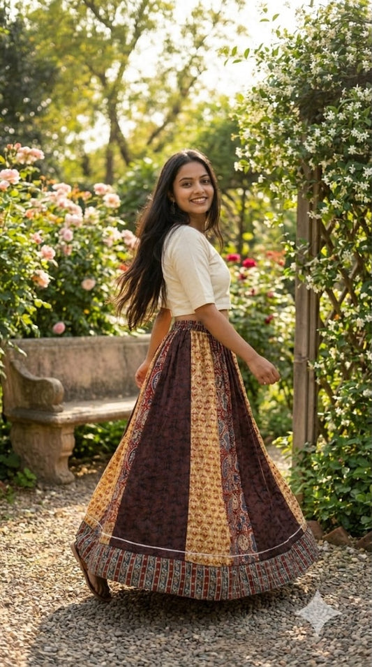 Bagru Handblock Printed Cotton Designer Skirt