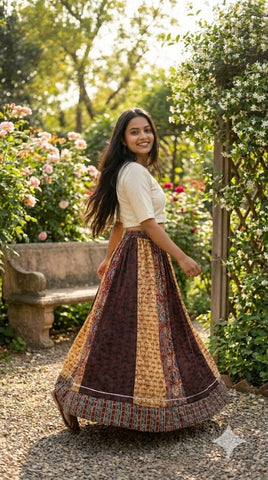 Bagru Handblock Printed Cotton Designer Skirt