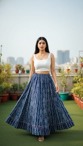Bagru Handblock Printed Cotton Designer Skirt