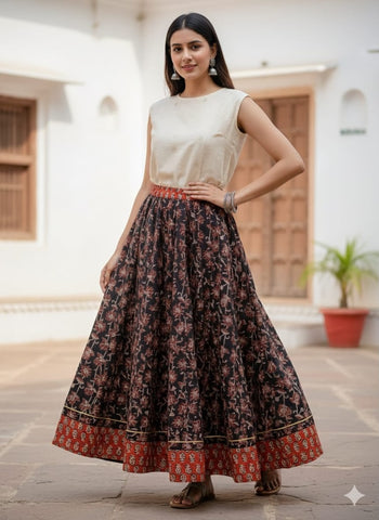 Bagru Handblock Printed Cotton Designer Skirts