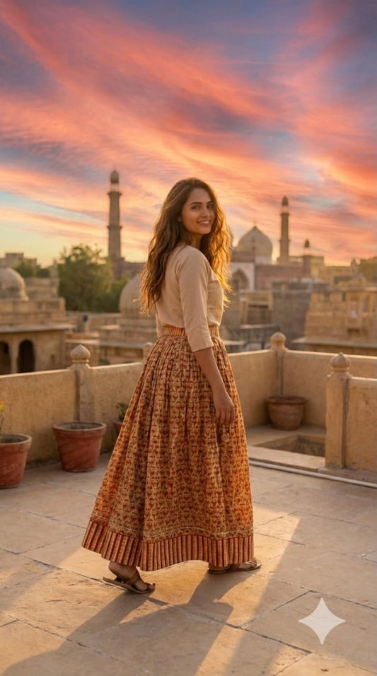 Bagru Handblock Printed Cotton Designer Skirts