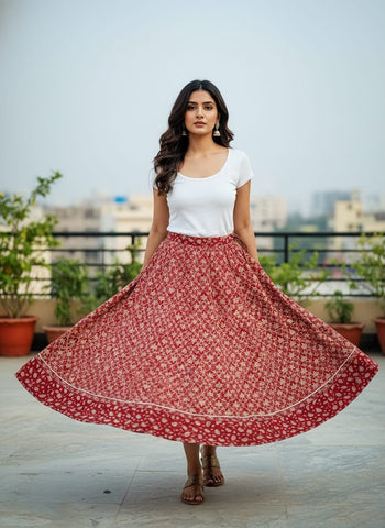 Bagru Handblock Printed Cotton Designer Skirts