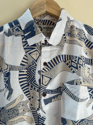 Sphynx Cat Print Cotton Classic Half Shirt for Men - White