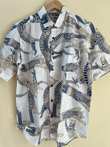 Sphynx Cat Print Cotton Classic Half Shirt for Men - White