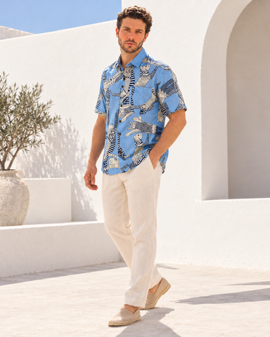 Sphynx Cat Print Cotton Classic Half Shirt for Men - Powder Blue