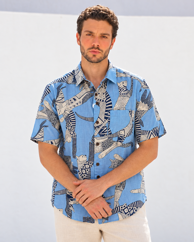 Sphynx Cat Print Cotton Classic Half Shirt for Men - Powder Blue