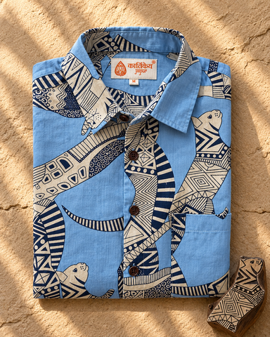 Sphynx Cat Print Cotton Classic Half Shirt for Men - Powder Blue