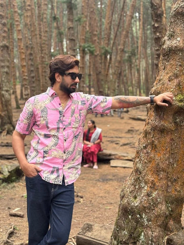 Sphynx Cat Print Cotton Classic Half Shirt for Men - Pink